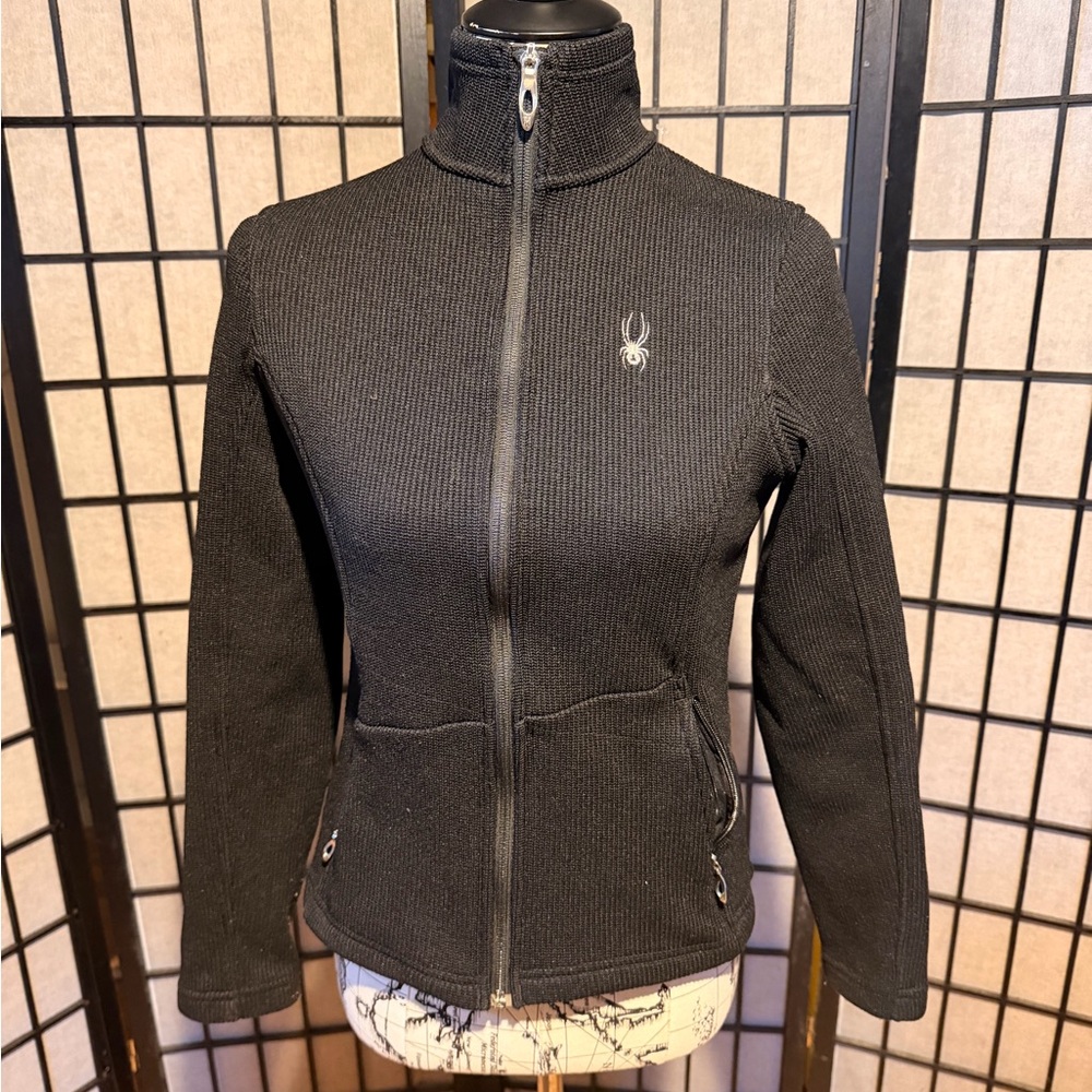 Spyder Core Black Textured knit ribbed outdoor snow hiking Ski Jacket sport fit